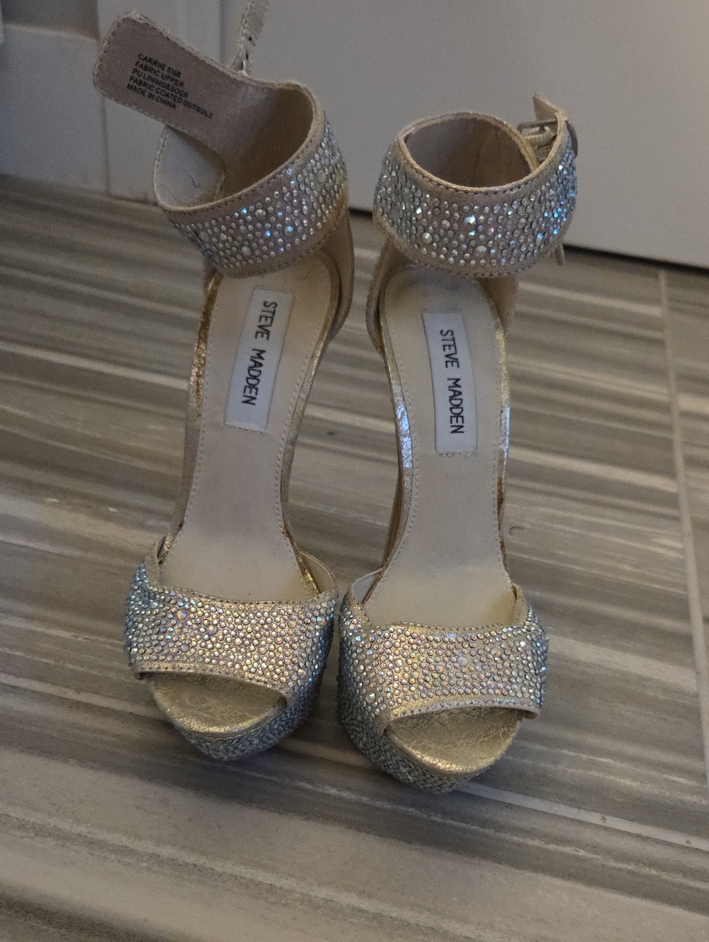 Steve Madden Champagne Crystal Ankle-Strap Platform Heels
